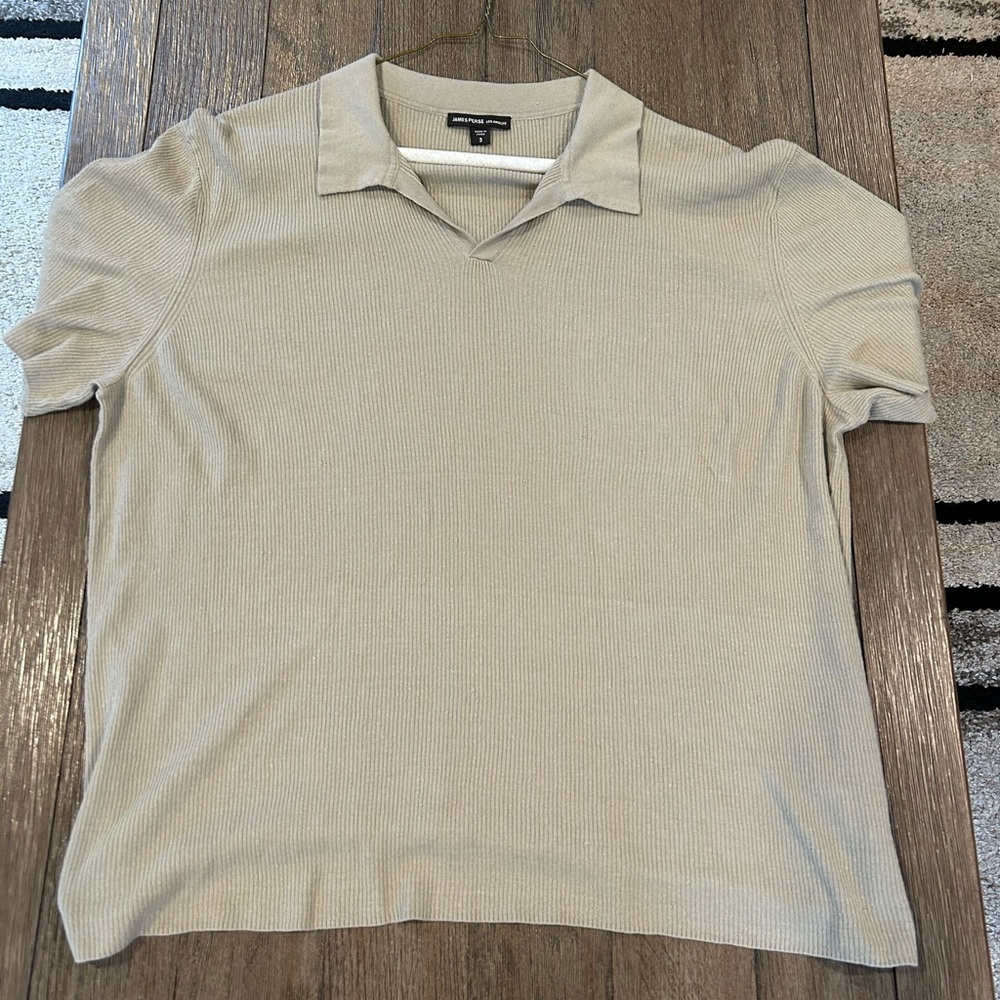 James Perse Sage Green Ribbed Short Sleeve Polo